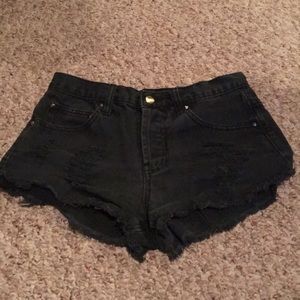 Black Ripped High Waisted Denim Shorts
